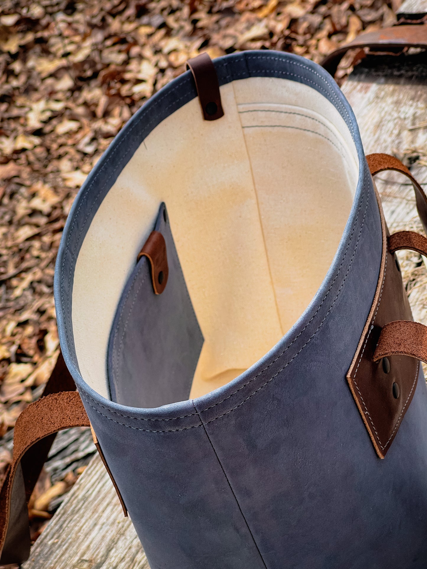 The “Elliott” (Blue with dark brown accents)