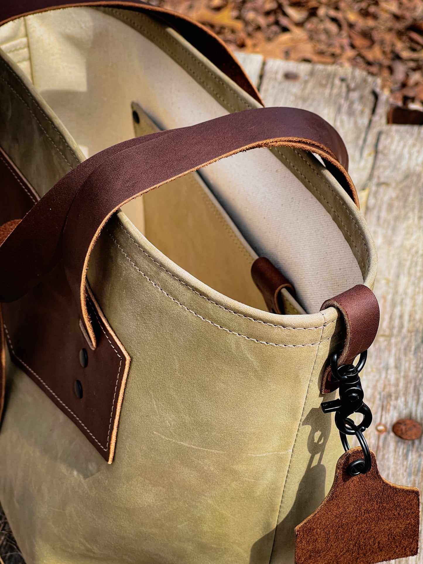 The “Elliott” (Sage green with dark brown accents)